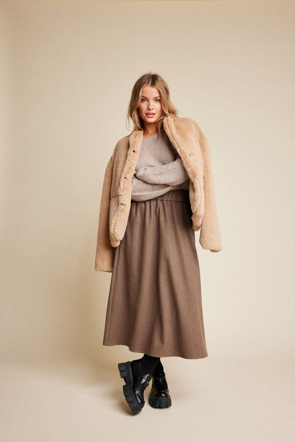 Line Of Oslo Skirt Wool Skirts Brown 063