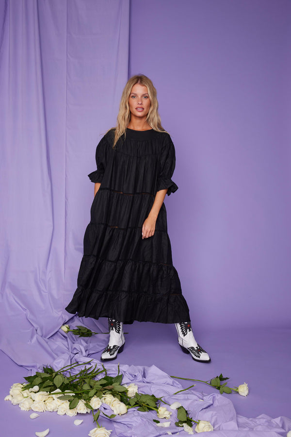 Line Of Oslo Summer Bird Linen Dress Dress Black 097
