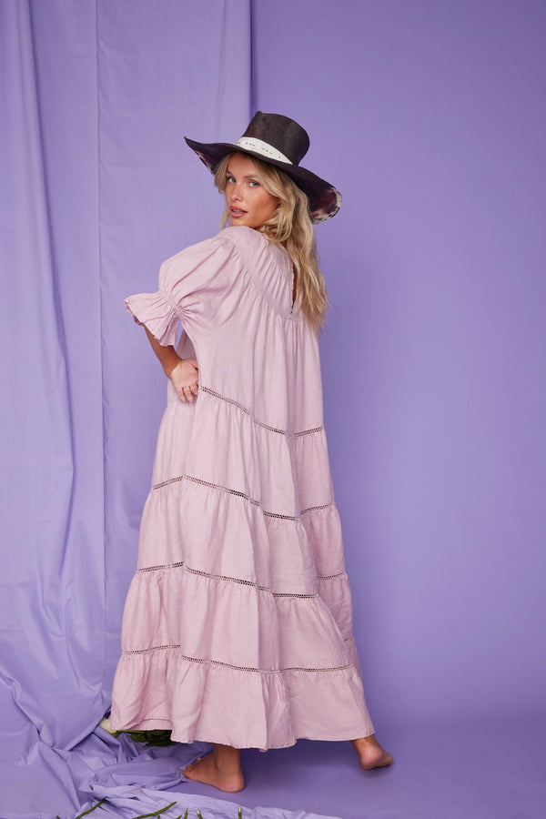Line Of Oslo Summer Bird Linen Dress Dress Pink 002