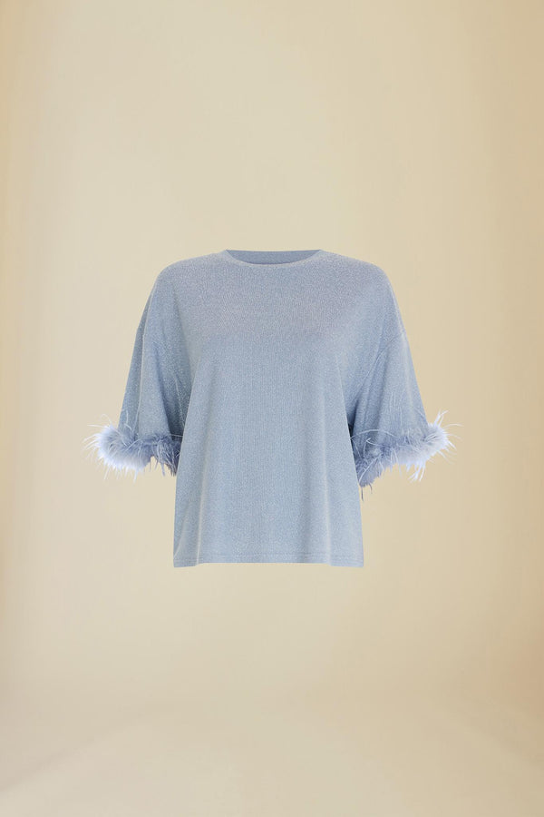 Line Of Oslo Swan Metallic Top T-shirts Light Blue 003