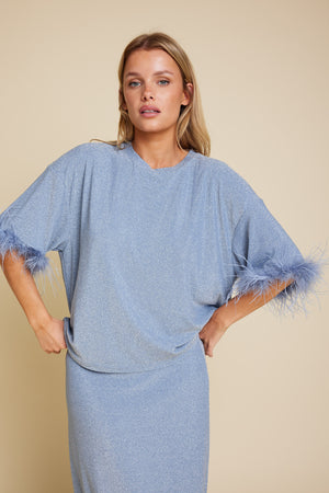 Line Of Oslo Swan Metallic Top T-shirts Light Blue 003