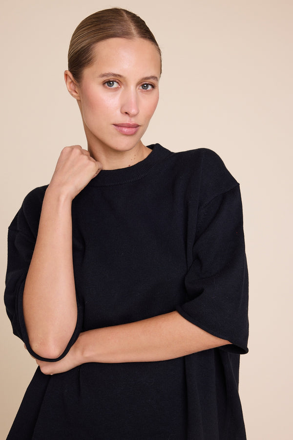 Line Of Oslo Terry Knitted T-shirt Top Black 097