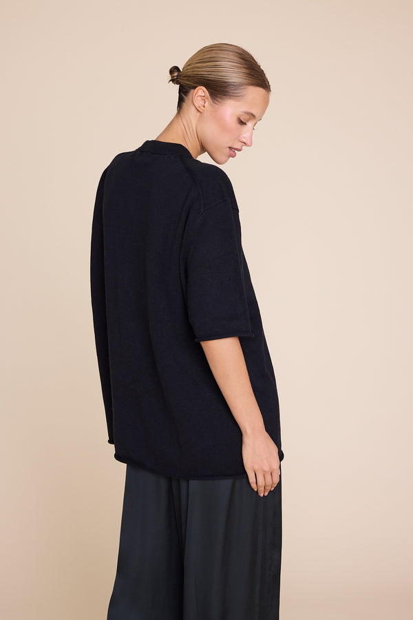 Line Of Oslo Terry Knitted T-shirt Top Black 097