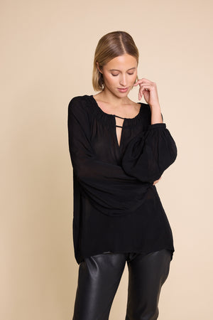Line Of Oslo Tessa Chiffon Top Blouse Black 097
