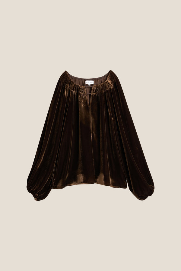 Line Of Oslo Tessa Velvet Top Blouse Brown 063