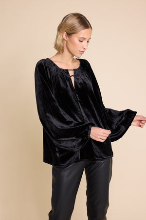 Line Of Oslo Tessa Velvet Top Blouse Black 097