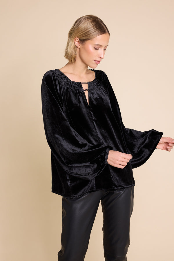 Line Of Oslo Tessa Velvet Top Blouse Black 097