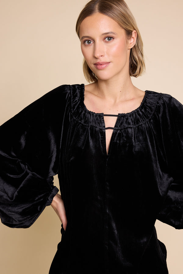 Line Of Oslo Tessa Velvet Top Blouse Black 097