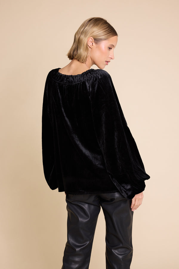 Line Of Oslo Tessa Velvet Top Blouse Black 097