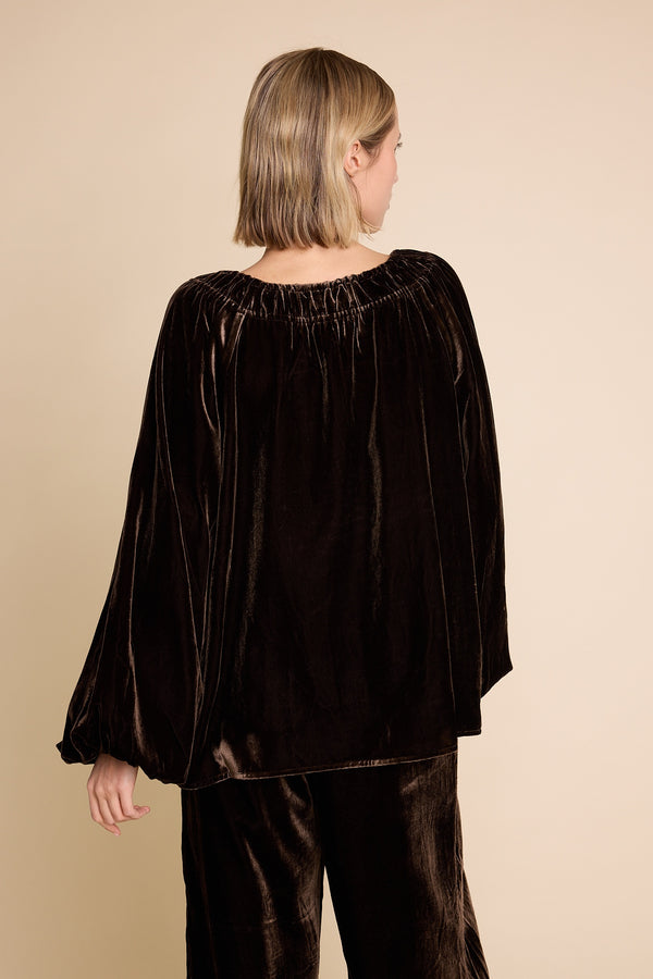 Line Of Oslo Tessa Velvet Top Blouse Brown 063