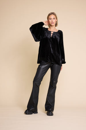 Line Of Oslo Tessa Velvet Top Blouse Black 097