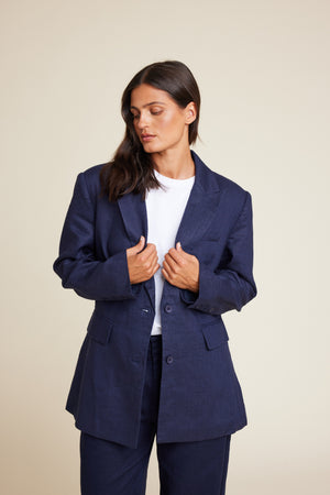 Line Of Oslo The Kid 25 Linen Blazer Blazer Blue 066