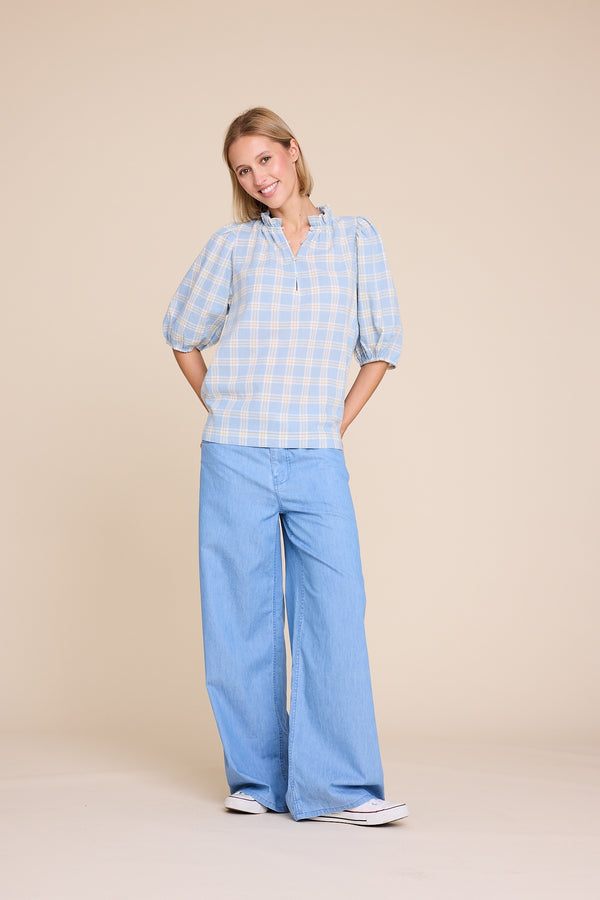 Line Of Oslo Tutti Check Blouse Blouse Light Blue 003