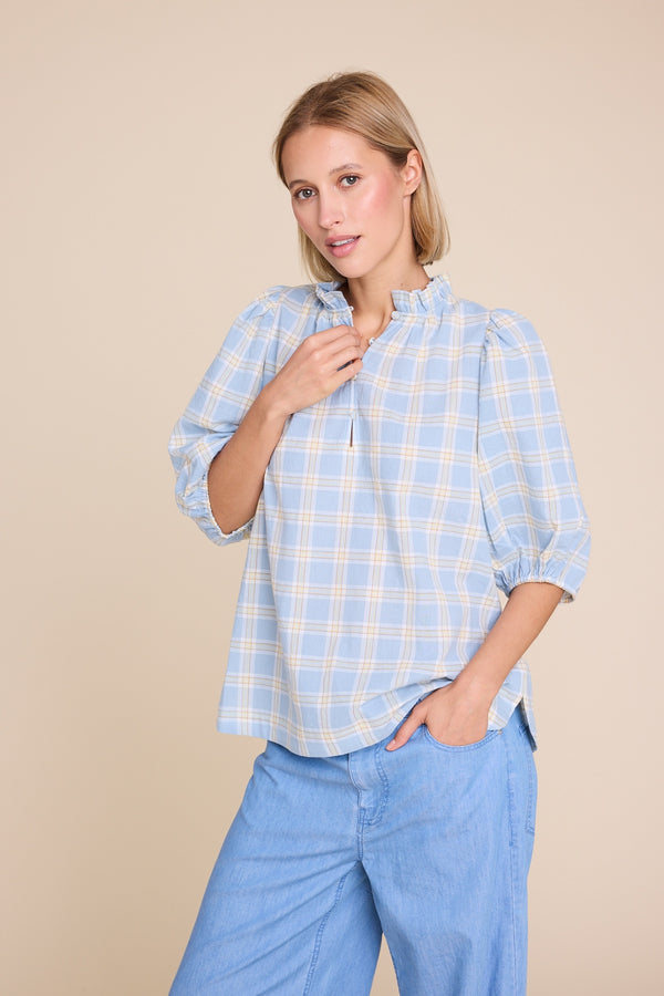 Line Of Oslo Tutti Check Blouse Blouse Light Blue 003