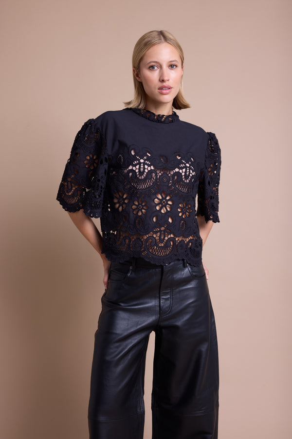 Line Of Oslo Victoria Lace Bluse Blouse Black 097