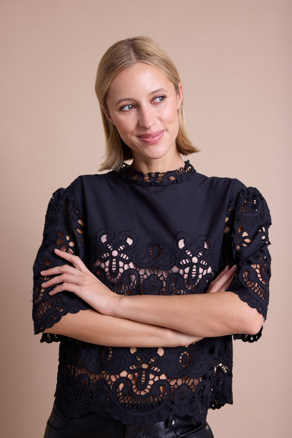 Line Of Oslo Victoria Lace Bluse Blouse Black 097