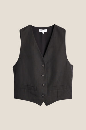 Line Of Oslo West Linen Vest Black 097