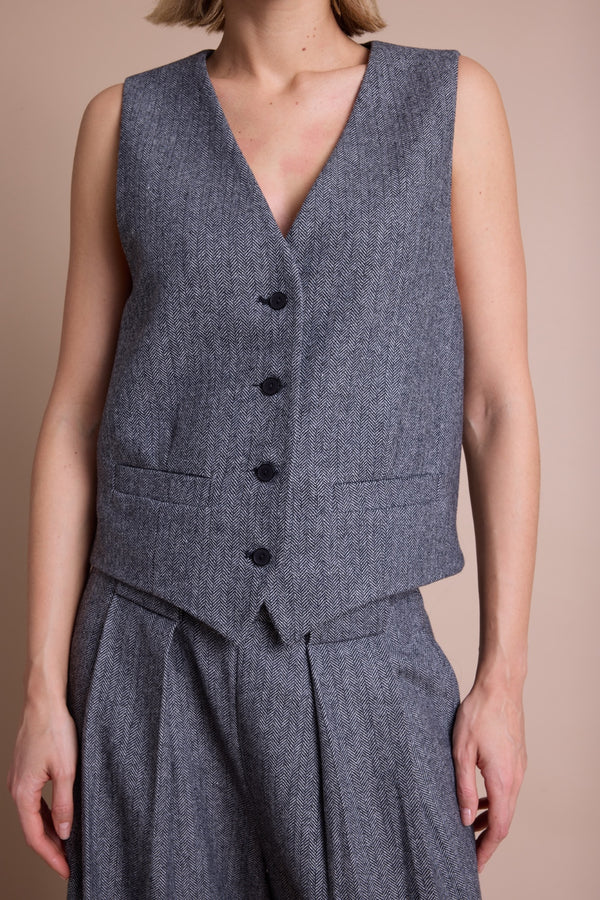 Line Of Oslo West Tweed Vest Black 097