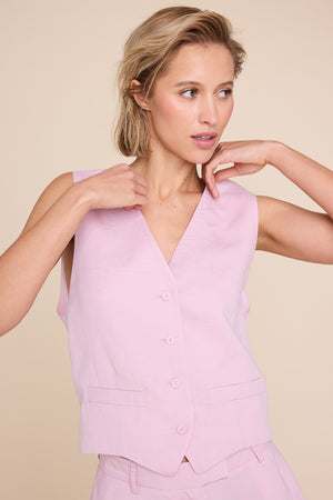 Line Of Oslo West Linen Vest Pink 002