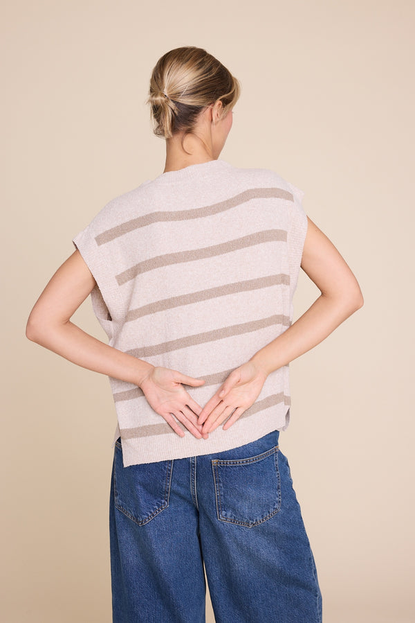 Line Of Oslo Wolf Vest Top Stripe brown/sand 074