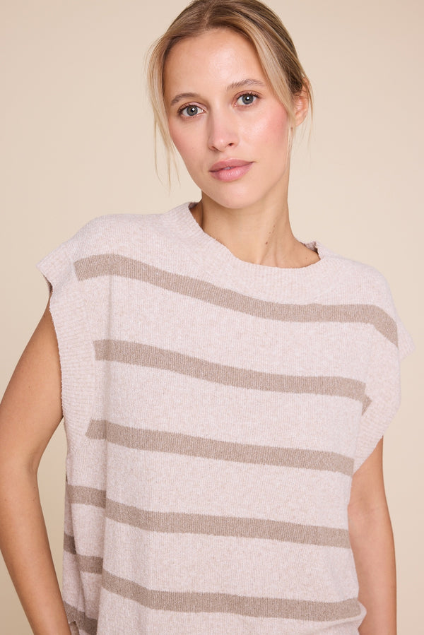 Line Of Oslo Wolf Vest Top Stripe brown/sand 074