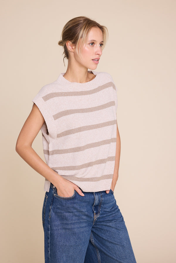 Line Of Oslo Wolf Vest Top Stripe brown/sand 074