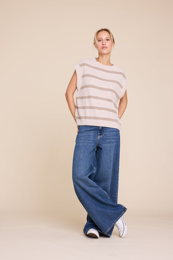 Line Of Oslo Wolf Vest Top Stripe brown/sand 074