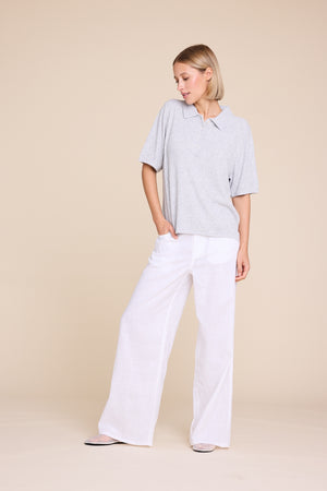 Line Of Oslo Yasmin Knitted T-shirt Top Grey Melange 006