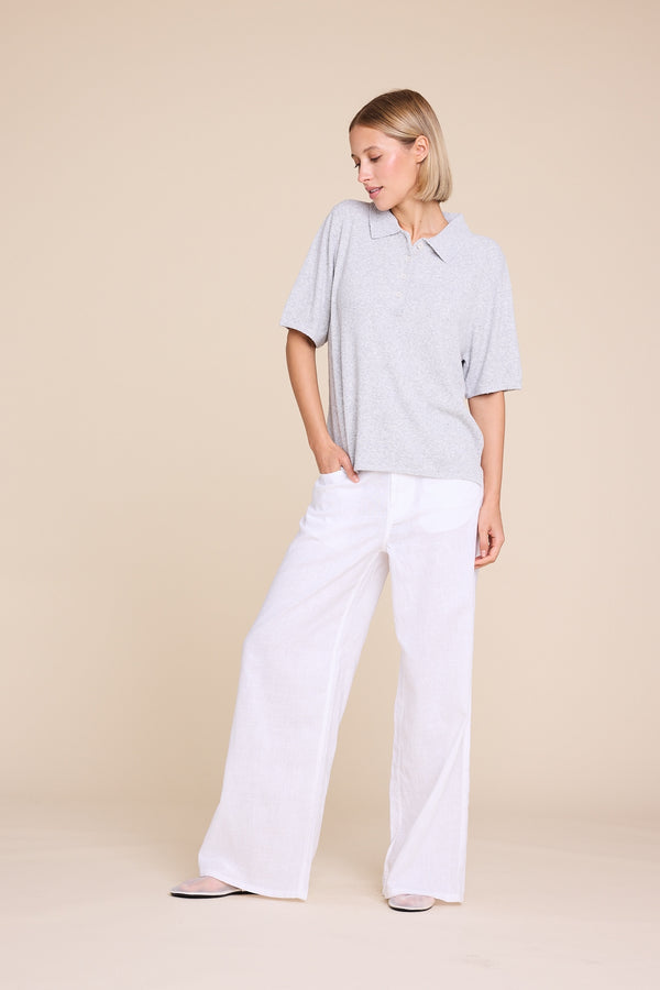 Line Of Oslo Yasmin Knitted T-shirt Top Grey Melange 006