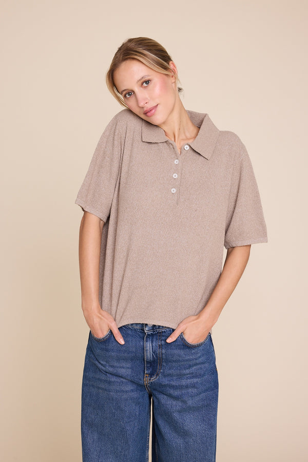 Line Of Oslo Yasmin Knitted T-shirt Top Sand 069