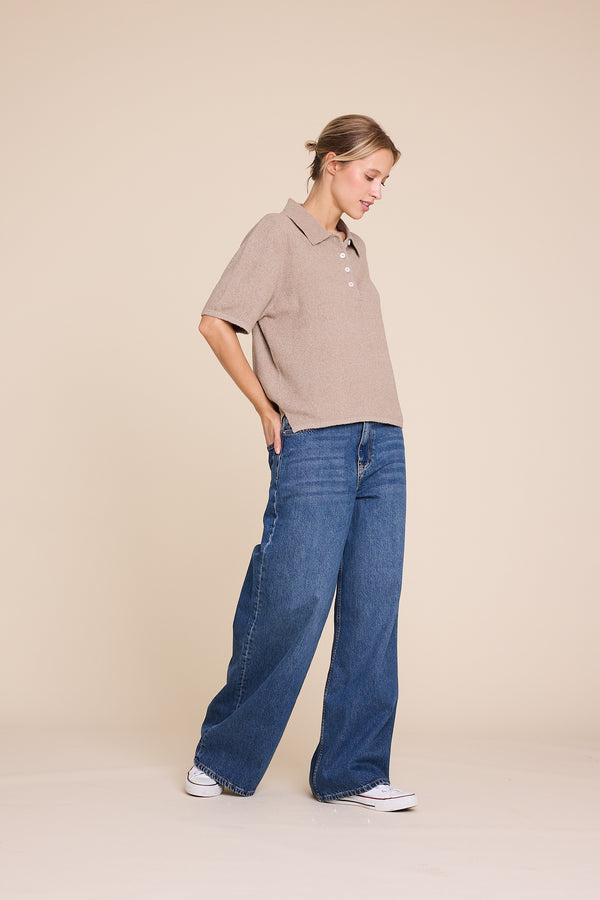 Line Of Oslo Yasmin Knitted T-shirt Top Sand 069