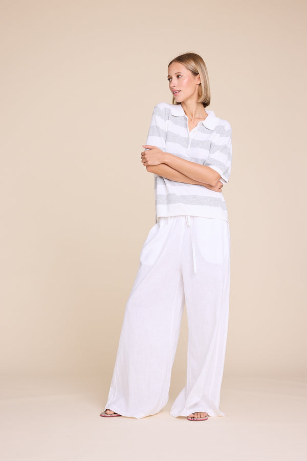 Line Of Oslo Yasmin Knitted T-shirt Top Stripe grey/creme 073