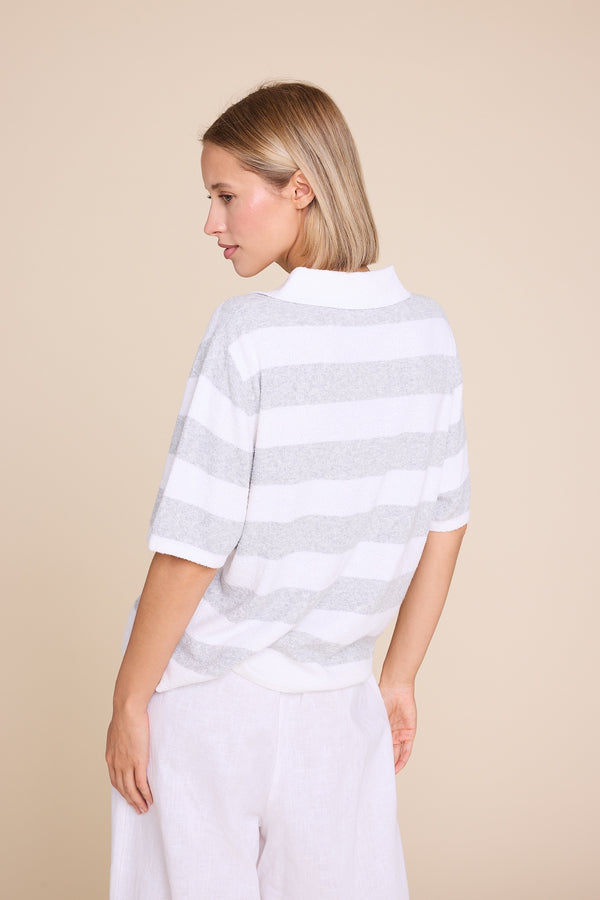 Line Of Oslo Yasmin Knitted T-shirt Top Stripe grey/creme 073