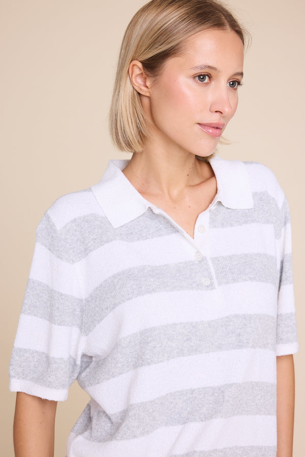 Line Of Oslo Yasmin Knitted T-shirt Top Stripe grey/creme 073