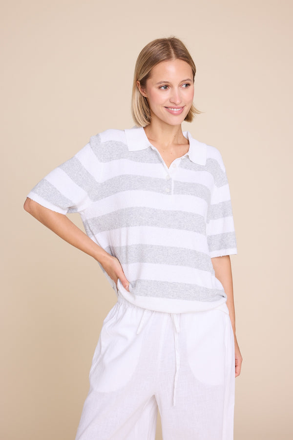 Line Of Oslo Yasmin Knitted T-shirt Top Stripe grey/creme 073
